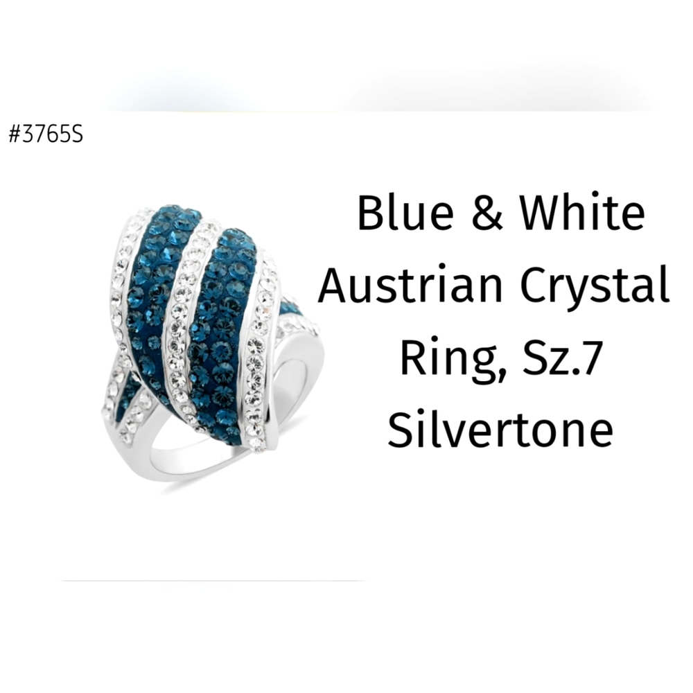 Blue & white crystals twist ring, Sz.7 * also in champagne & white